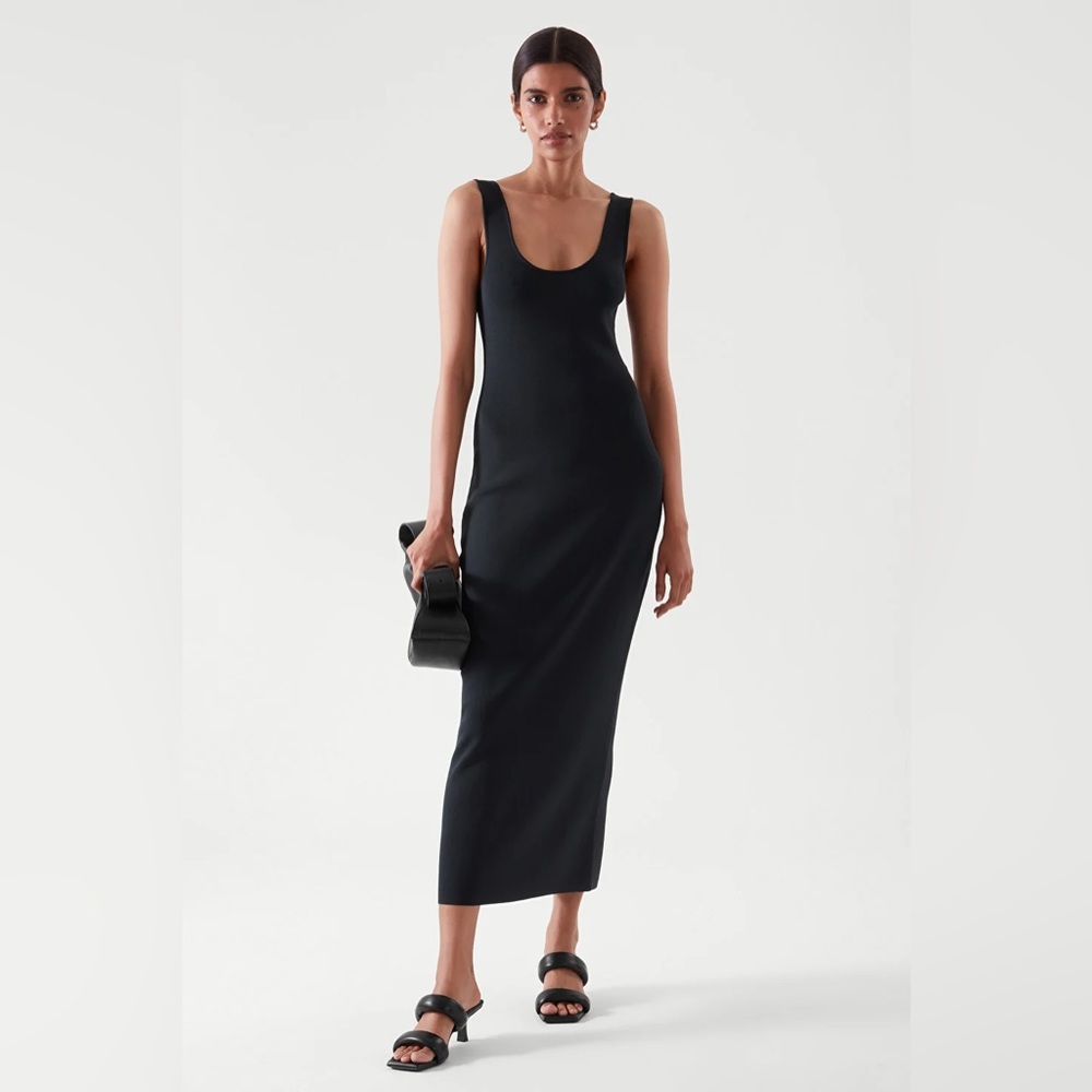 COS Knitted Ribbed Midi Tube Dress Black Size S